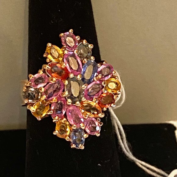 Gems en Vogue 18K Gold & SS, Multi-colored Gemstone Cocktail Ring, Size 7.75 - Picture 14 of 14